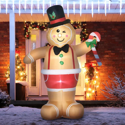 Rootz Christmas Decorations - Gingerbread Man Candy Cane - Inflatable Large Includes Blower - Brown - 175 x 82 x 238 cm