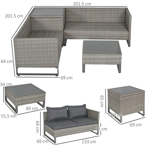 Rootz Garden Furniture - Garden Set - Lounge Set - Lounge Furniture - Storage Box - Side Table - Seat Cushion - Grey