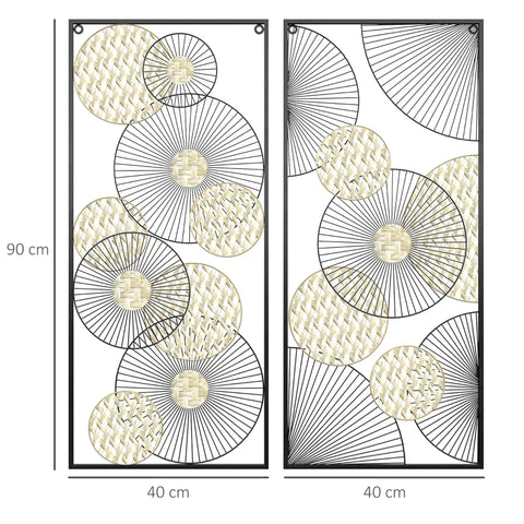 Rootz Metal Wall Decor - 3D Mural Abstract Shapes - Modern Wall Art - Gold + Black - 40L x 90H cm