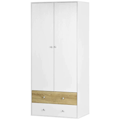 Rootz Wardrobe - Door Wardrobe - With Drawers And Hanging Rod - Particle Board - White/Oak - 80cm x 50cm x 180cm