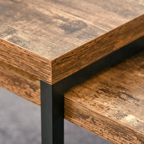 Rootz Coffee Tables - Nesting Tables - Side Tables - Black/Brown - 90x48x42 cm/59x42x36 cm
