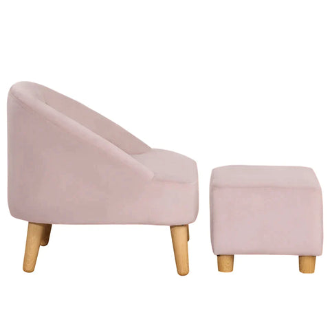 Rootz Armchair - Children's Armchair - With Ottoman - For 3 To 5 Years Children - Cute Design - Velvet Look Armchair - Pink - 51 cm x 51 cm x 50 cm