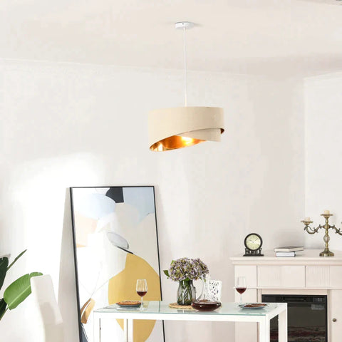 Rootz Modern Chandelier - Pendant Light - Adjustable Chain and Bevel Nested Lampshade - Home - Office - Beige/Gold