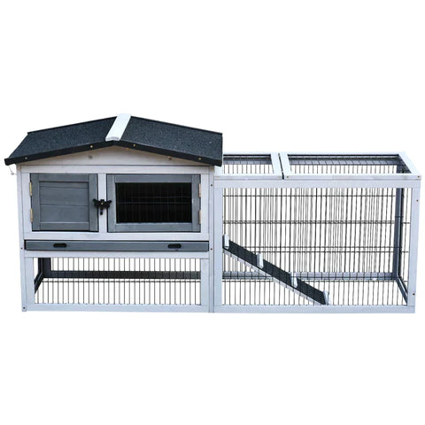 Rootz Small Animal Hutch - Rabbit Hutch - Guinea Pig Hutch - Outdoor Enclosure Cage - Outdoor Animal Hutch - Fir Wood - Light Grey - 150 cm x 52.5 cm x 68 cm