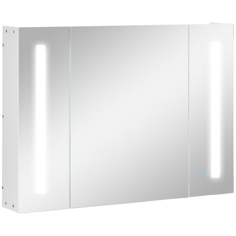 Rootz Mirror Cabinet - Bathroom Cabinet With LED Lighting - 3 Mirrored Doors - White - 90 × 15 × 65 cm