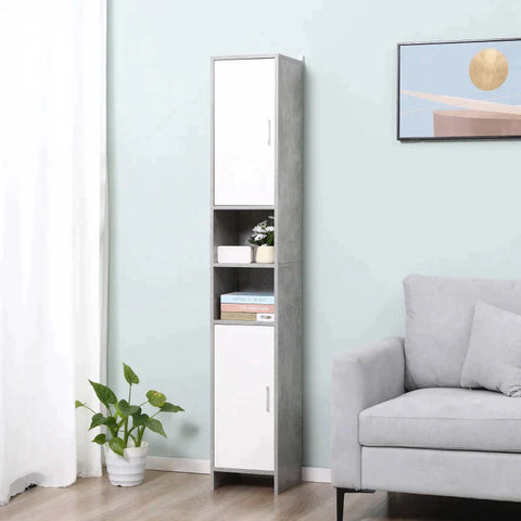 Rootz Bathroom Cabinet - Freestanding Storage Cabinet - Slimline Unit With 2 Cupboards 2 Compartments - Bathroom - Living Room - Bedroom - 30cm x 30cm x 180cm