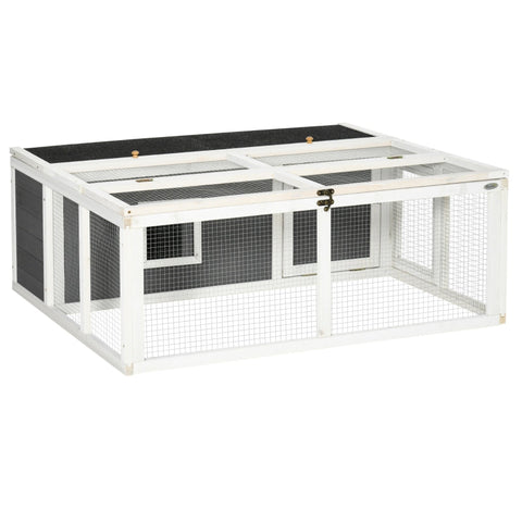 Rootz Small Animal Hutch - Rabbit Hutch - Animal Hutch - Animal Cages - Guinea Pig Hutch - Weatherproof - Fir Wood/White/Gray/Black - 120L x 105W x 46H cm