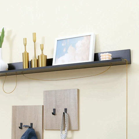 Rootz 4-in-1-Kleiderschrank – Schuhbank und Wandregal – Aufbewahrungsset für den Eingangsbereich – Schwarz + Natur – 120 cm x 32 cm x 78 cm