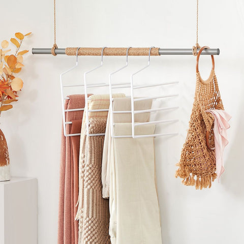 Rootz Multiple Trouser Hangers - Set Of 4 Multiple Trouser Hangers - Hanger - Clothes Hanger - Coat Hanger - Metal With PVC Coating - 32 x 0.5 x 35 cm
