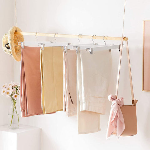 Rootz Hosenbügel – Set mit 8 Hosenbügeln – Kleiderbügel – Kleiderbügel – Kleiderbügel – mit Clips – Weiß – 34 x 1,2 x 12,5 cm