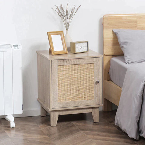 Rootz Bedside Table - Nightstand - Bedside Table With Storage Cupboard - Rustic Look - Adjustable Shelf - Natural - 48 x 40 x 58cm