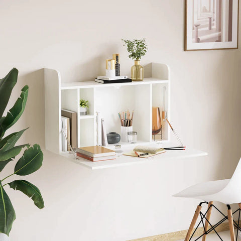 Rootz Wandtisch – Drop Leaf schwebender Laptop-Schreibtisch – Staufächer für Heimbüro und Arbeitszimmer – Weiß – 77 cm x 20 cm x 41 cm