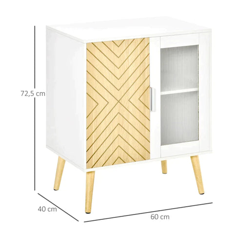 Rootz Bedside Table - Storage Cabinet - Adjustable Shelf  - Chipboard - Acrylic - White + Nature - 60 cm x 40 cm x 72.5 cm