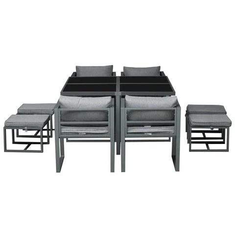 Rootz Garden Table Set - Garden Furniture - Chairs - Stools - Table - Dining Table - Polyester - Grey - 126 x 126 x 72 cm