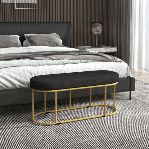 Rootz Shoe Bench - Retro Design - Bed Bench - Hallway Bench - Velvet Look - Up To 200 Kg - Metal Frame - Black - 100 X 37 X 43cm