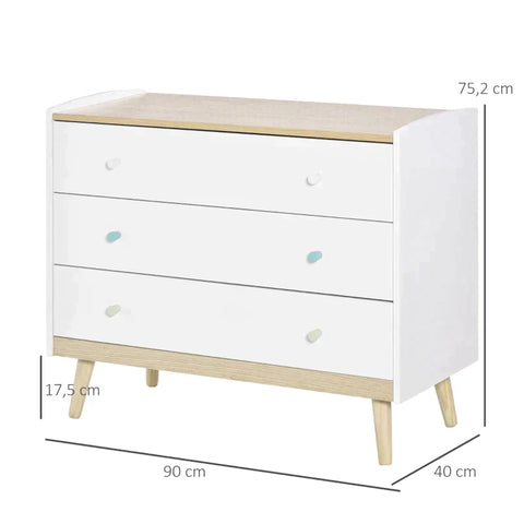 Rootz Children's Chest - Kids Cupboard - Baby Cabinet - Chest - 3 Drawers - White