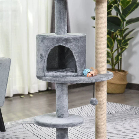 Rootz Krabpaal - Cat Activity Tree - Krabpalen - Kattengrot - Kattenhuis - Grijs - 48x48x104 cm