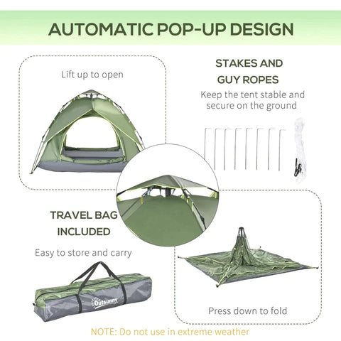 Rootz Camping Tent - Double Tent - Family Tent - Automatic Pop Up - Tent - Dark Green - 210 X 210 X 140 cm