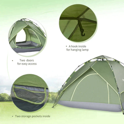 Rootz Camping Tent - Double Tent - Family Tent - Automatic Pop Up - Tent - Dark Green - 210 X 210 X 140 cm