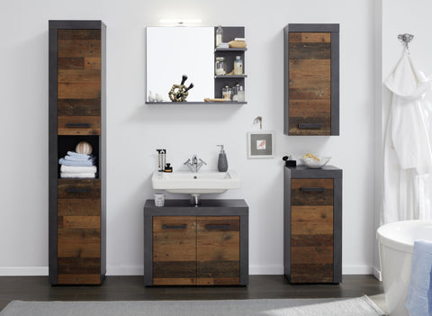 Rootz Badezimmerschrank – Aufbewahrungsschrank – Braun und Grau – 33 x 79 x 23 cm