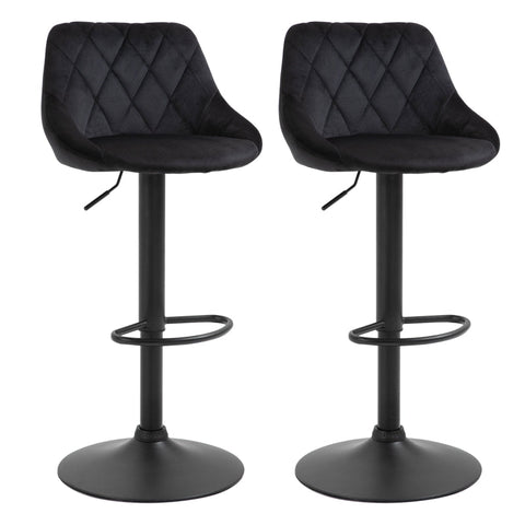 Rootz Bar Stool - Set Of 2 Bar Stools - Swivel Upholstered High Stool - Height-adjustable - Bar Stool Without Armrests - Black - 46 x 48 x 83-104 cm