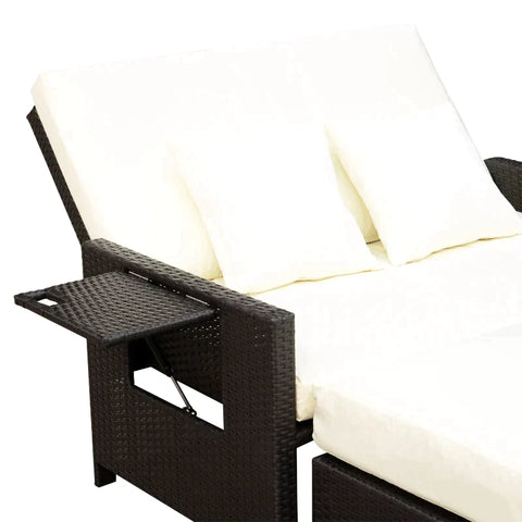 Rootz Poly Rattan Lounge Sofa - Garden Sofa - Sun Lounger - 2-seater - Cushion - Stool - Brown