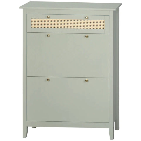 Rootz Shoe Cabinet - Shoe Chest - 2 Tilting Drawers - Stripes In Rattan Look - Anti-tip - MDF/Plastic Rattan - Green - 88 x 30 x 120cm