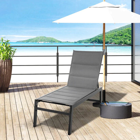 Rootz Sun Lounger - Garden Lounger - Relaxation Lounger - 5-level Adjustable Backrest - Balcony - Garden - Steel - Text Line Foam - Grey - 168 x 72 x 102 cm