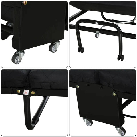 Rootz 2-in-1 Folding Bed - Guest Bed - Foldable - Adjustable - Headboard Height With Castors - Black