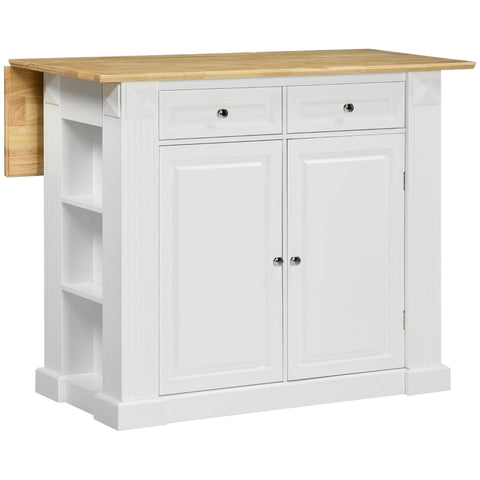 Rootz Kitchen Island - Kitchen Cabinet - 2 Cabinets - 2 Drawers - 6 Spice Racks - MDF/Rubber Wood - Natural/White - 108cm x 78.4cm x 84cm