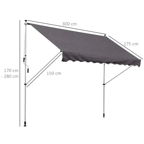 Rootz Awning - Articulated Arm Awning - Clamp Awning - Sun Protection - Folding Arm Hand Crank - Balcony - Grey- 300 x 150 cm