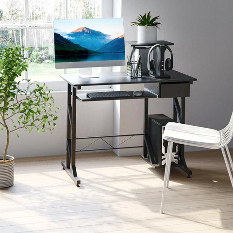 Rootz Computer Desk - Work Table With Shelves And Drawers - Office Table - Study Table - Sliding Keyboard Tray - Office - Home - Black - 90 x 50 x 95 cm