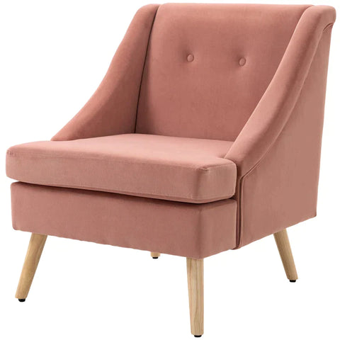 Rootz Armchair - Dining Chair - Accent Armchair - Scandinavian Design - Velvet Look - Rubber Wood - Pink + Natural - 69L x 76W x 87.5H cm