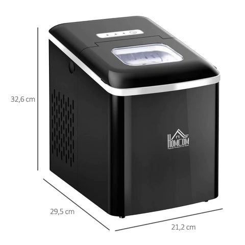 Rootz Ice Cube Machine - 12kg/24h 2l Ice Cube Maker With LED Display - Ice Scoop - Self-cleaning Function - Plastic - Black - 21.2 x 29.5 x 32.6 cm