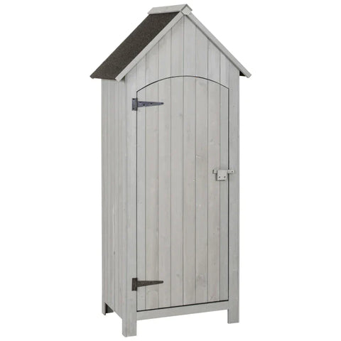 Rootz Garden Cabinet - Wooden Garden Cabinet - Tool Shed - Garden Shed - Tool Cabinet - Wooden Hut - Gable Roof - Grey - 77.5 x 54.2 x 179.5 cm