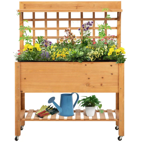 Rootz Raised Bed - Plant Table - Flower Table - Work Table - Gardening Table - Wooden Plant Table - Garden - Balcony - Brown - 105 x 40 x 135 cm