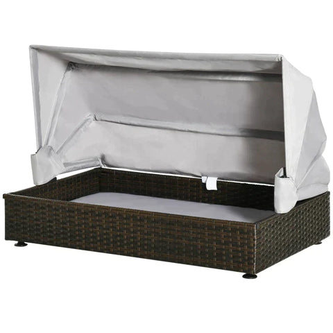 Rootz Rotan Hondenkennel - Rotan Hondenhok - Met Dak - Hondenligstoel - Hondenhok - Huisdierbed - Hondenbed - Hondenmand - Hondensofa Hond - Koffie/Grijs - 90 x 60 x 65 cm