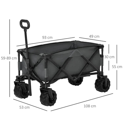 Rootz Transportwagen – Gartenwagen – Strandwagen – Teleskopgriff – verstellbarer Griff – Metall – Oxford – Dunkelgrau – 108 x 53 x 59–89 cm