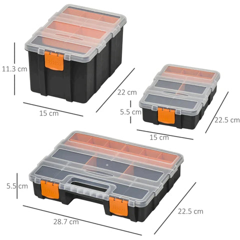 Rootz Werkzeug-Aufbewahrungsbox – multifunktionaler Werkzeugkasten – Sortierbox – Kleinteile – Aufbewahrung von Teilen – Orange/Schwarz – 28,7 x 22,5 x 5,5 cm