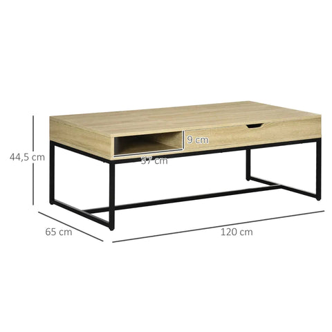 Rootz Side Table - Coffee Table - Modern Design - Hidden Storage Space - Chipboard/Steel - Natural/Black - 60 x 60 x 45cm