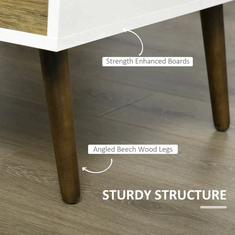 Rootz Coffee Table - Coffee Table With Two Drawers - Side Table - Storage Cabinet - Scandinavian-style - White/Brown - 100 cm x 53.5 cm x 45 cm