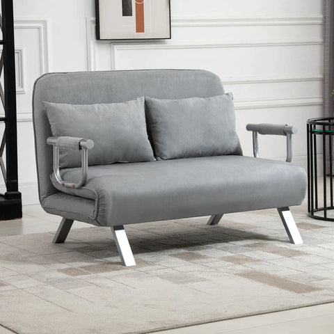Rootz Sofa Bed - Double Sofa - Guest Bed - Steel Frame - Soft Faux Suede Cover - Including 2 Pillows - Velvet Polyester - Gray - 105W x 60D x 37H cm