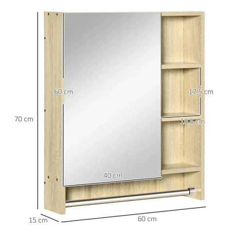 Rootz Mirror Cabinet - Hanging Mirror Cabinet - 6 Shelves 1 Towel Rail - White - 60L × 15W × 70H cm