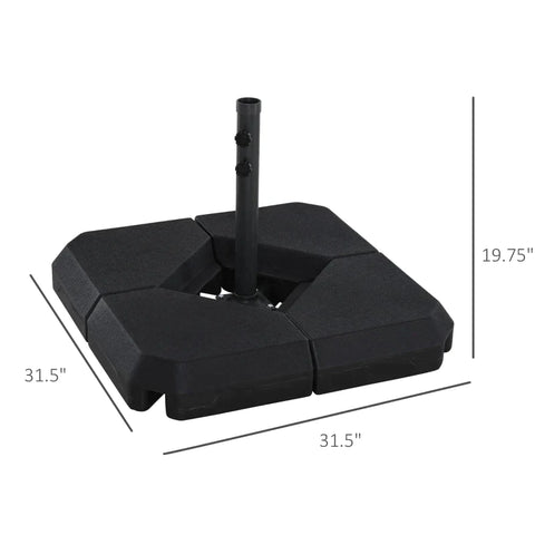 Rootz Parasol Stand - Umbrella Stands - Cross Base - Can Be Filled With Water Or Sand - 4-piece Parasol Stand - Steel - HDPE Plastic - Black - 80 x 80 x 56 cm
