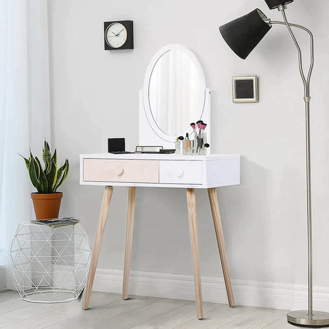 Rootz Kinderkaptafel - Cosmeticatafel - Kaptafel - 2 Laden - Hout - Wit - 69 x 49 x 136 cm