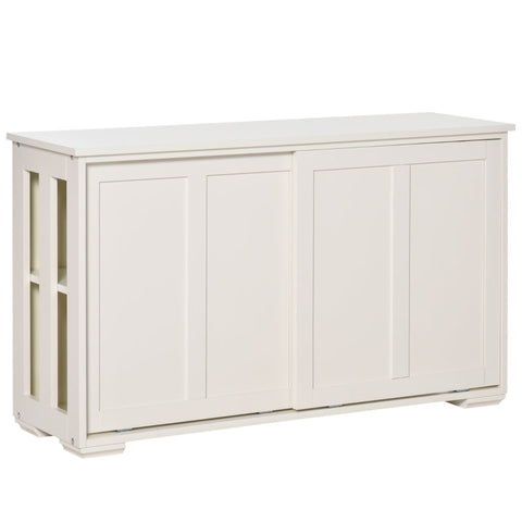 Rootz Kitchen Cabinet - Sideboard With 4 Shelves - Sliding Doors - Chest Of Drawers - Adjustable Shelves - Storage Cabinet - White - 106.5 x 33 x 63 cm