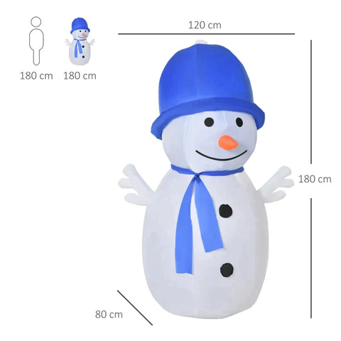 Rootz Christmas Snowman - Opblaasbare sneeuwpop met 2 LED-zwaailichten - Kerstdecoratie - Binnen - Buiten - Tuin Gazondecoratie - Wit/Blauw - 120 x 80 x 180cm