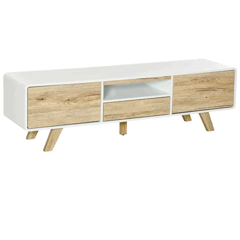 Rootz TV Cabinet - TV Stand - TV Lowboard Chest - Living Room Drawer - White/Natural - 160 x 40 x 45 cm