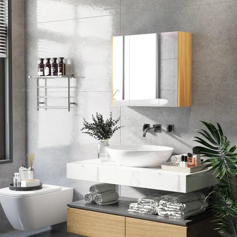 Rootz Mirror Cabinet - With 3 Shelves  - Bathroom Cabinet with Mirror - Bathroom Cabinet - MDF - Glass - White - 68cm x 22cm x 60cm