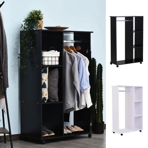 Rootz Wardrobe Sets - Mobile Wardrobe - 3 Shelves - Wardrobe Cabinet - 1 Clothes Rail - Living Room - Bedroom Aluminum - Black - 80 x 40 x 128 cm